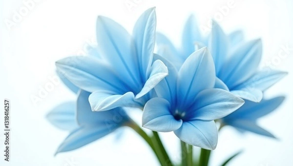 Fototapeta Blue flower petals placed against a white backdrop.