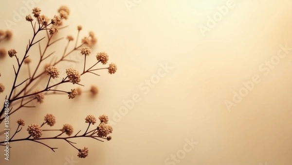 Fototapeta Dry flowers design on beige background viewed from above.