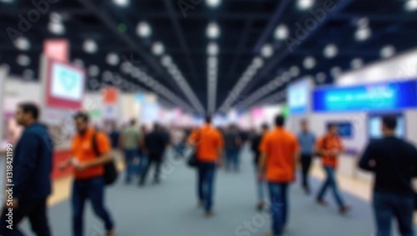 Fototapeta Blurred bokeh lights backdrop of exhibition, Business show concept.