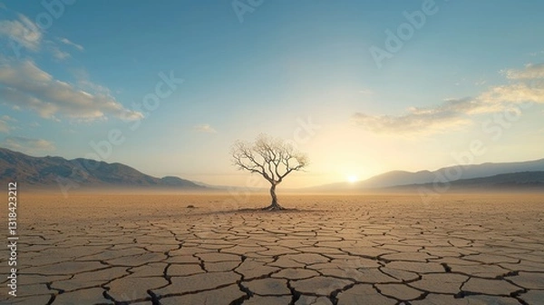 Fototapeta A breathtakingly desolate and haunting landscape of extreme drought showcasing the fragility of nature and the devastating impacts of climate change  The cracked parched earth and solitary