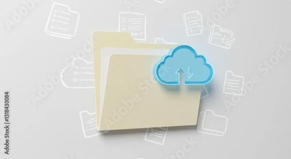 Fototapeta a paper cutout of a document folder chalk drawn file icons around it digital cloud storage symbol overlaying folder data management concept