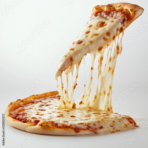 Fototapeta Delicious slice of pizza with cheese isolated on white background