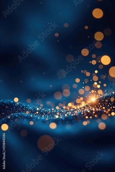 Fototapeta Sparkling blue and gold sparkles on a dark and luxurious background, sparkly, sparkles