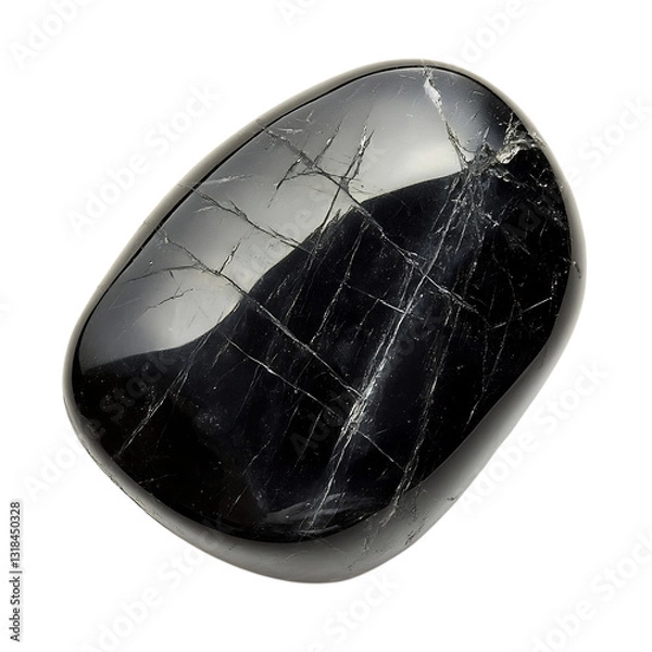 Fototapeta Polished Black Tourmaline Stone Isolated on Transparent Background