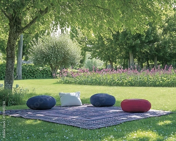 Obraz Garden poufs picnic blanket