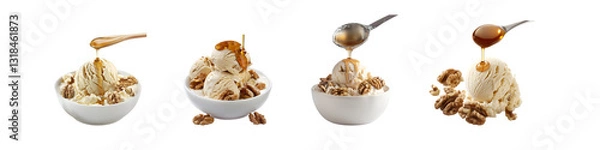 Fototapeta Vanilla Ice Cream with Drizzled Honey and Walnuts