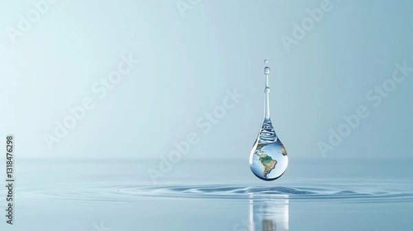Fototapeta Suspended globe water drop in a minimalist environmental concept art piece symbolizing the fragility and importance of our world and the need for sustainability and conservation