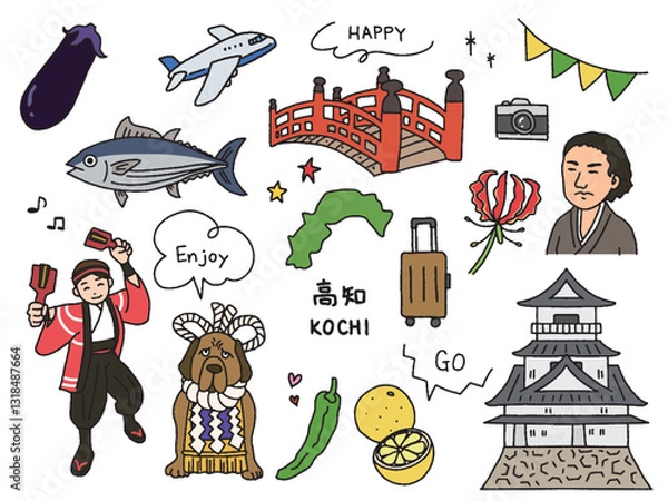 Obraz 高知の手描きイラストセット