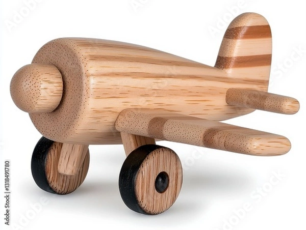Fototapeta A fun wooden toy airplane kit waiting to be assembled on a clean white background for creative and engaging play