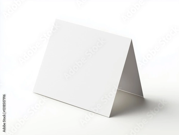Obraz Eye-Level Close-up Shot of Blank White Tent Card on White Background. Mockup, Template, Invitation, Advertisement.