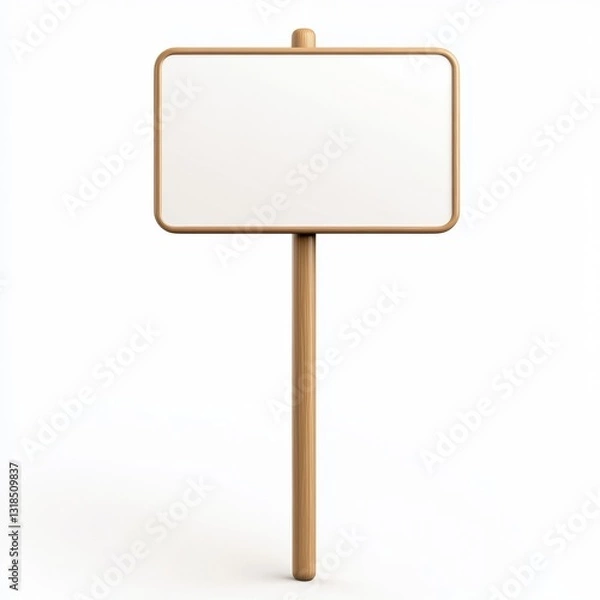 Obraz Front View of Blank White Signboard with Wood Frame, Isolated on White, Ready For Your Message, Empty Space, Copy Space, Clipping Path.