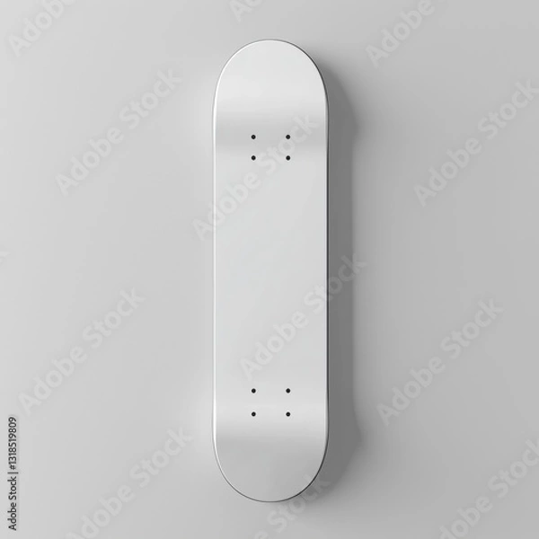 Obraz Top View White Skateboard Deck Mockup on Gray Background, Blank Template, Skateboarding Gear, Extreme Sport, Urban Culture, Style, Isolated.