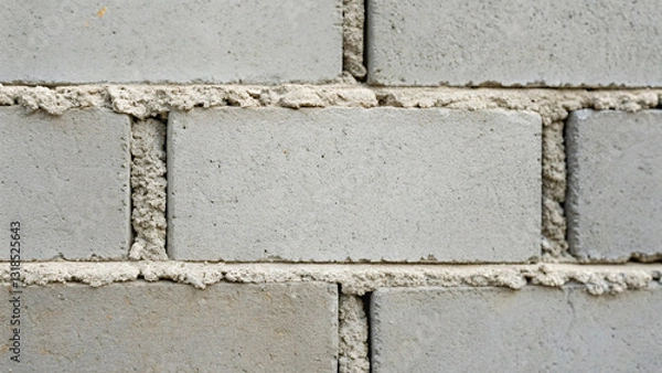 Fototapeta Close-Up View of Gray Concrete Blocks with Textured Mortar Joint in Construction Setting