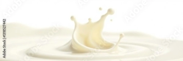 Fototapeta Creamy milk splashes in mid-air against a pristine white background, splash, clean