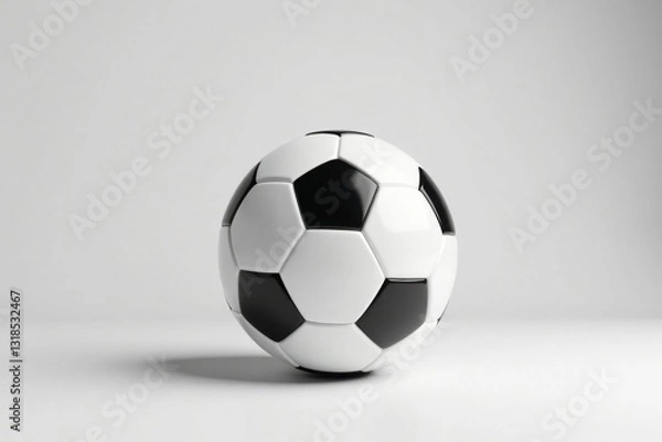 Fototapeta Soccer ball on empty white stage against plain backdrop, solo, sport, ball