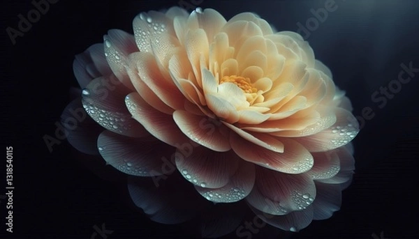 Obraz A mesmerizing close up of a glowing yellow blossom with velvety petals and water droplets capturing the magic of nature in exquisite detail