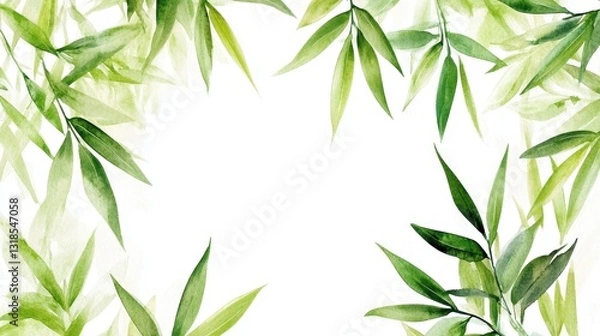 Fototapeta Watercolor of Green bamboo forest isolated on white background,hand drawn seamless bamboo pattern,Perfect for wallpapers,web page, surface textures, space for text.