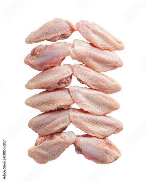 Obraz Raw chicken wings arranged in neat stack on transparency background