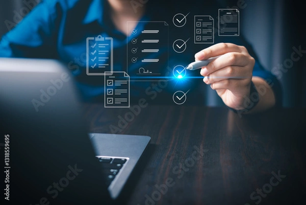 Fototapeta ERP, Electronic document management system concept, search and business manage files online document database, efficient archive and company information datum. Technology digital asset management.