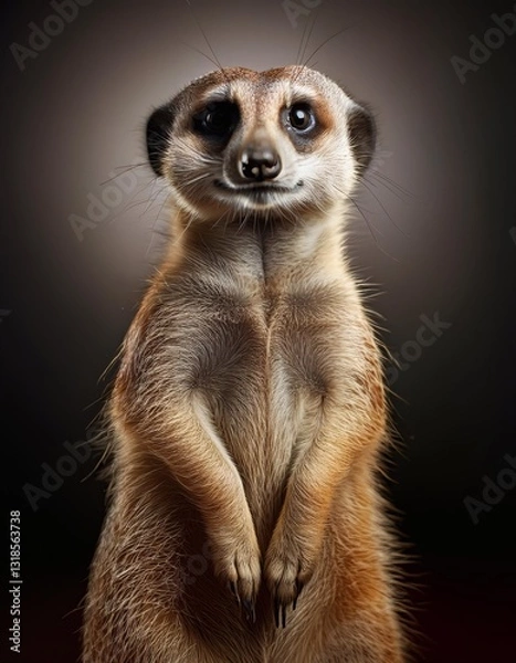 Fototapeta Meerkat Wildlife Photography with Alert Expression in Studio Level Lighting Portrait