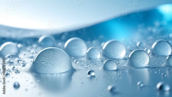 Fototapeta Spherical water droplets forming minimal, elegant pattern. Great for hydration-based marketing, spa-themed projects, and eco-friendly product visuals.