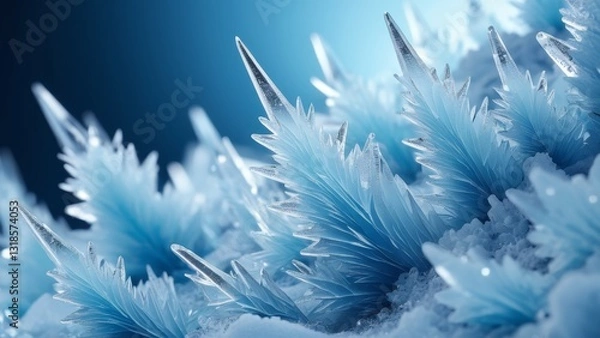 Fototapeta Sharp crystalline growth with snowy texture, capturing fragile beauty of frosty environment. Great for eco-themed visuals, holiday promotions, and fantasy settings.