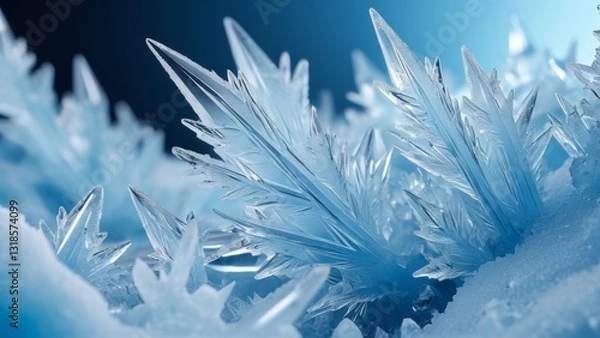 Fototapeta Spiky ice crystals in pale blue hue, representing chilly elegance and surreal winter atmosphere. Ideal for skincare packaging, event invitations, and dreamlike visuals.
