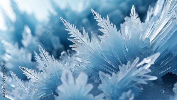 Fototapeta Fragile ice spikes emerging from frosty surface, evoking quiet, pristine wonder. Perfect for artisanal winter products, nature-based concepts, and enchanting stories.
