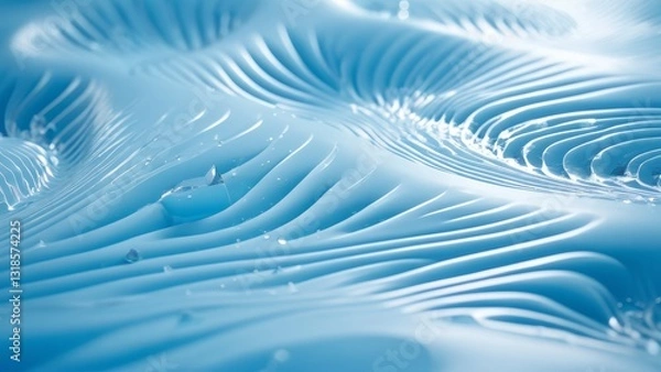 Fototapeta Undulating glass-like surface creating smooth, wave-like pattern. Ideal for clean product imagery, ocean-inspired marketing, and modern interior visuals.