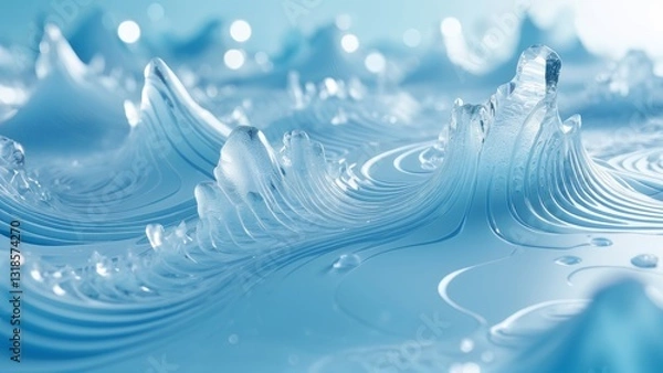 Fototapeta Flowing transparent ridges resembling gentle water waves, showcasing sleek, cool aesthetic. Great for health and wellness promotions, futuristic design, and calm branding.