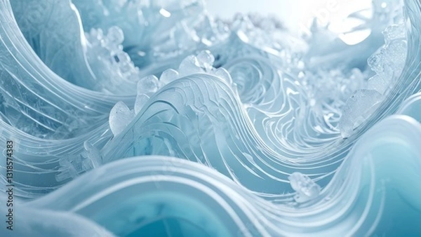 Fototapeta Hypnotic ice vortex with layered ridges, exuding cool radiance. Great for spa-like brand experiences, immersive concept art, and wintery elegance.