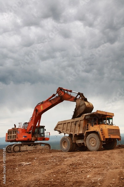 Fototapeta eaxcavator loading truck