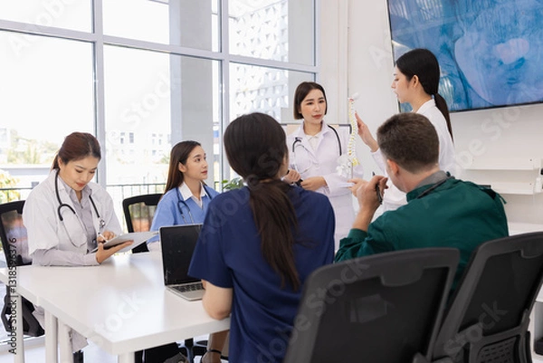 Obraz A group of doctors working together as a team in a hospital or clinic, Orthopedist doctor team, Healthcare and medical concept.