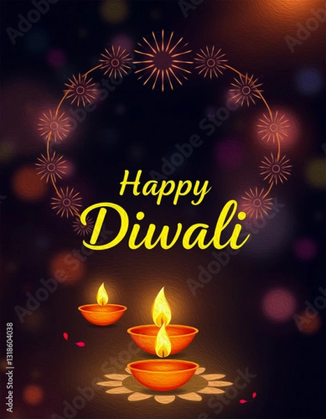 Fototapeta Happy Diwali illustration. Pattern for banners, covers, greeting cards, for printing on wall decorations.