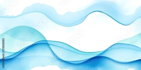 Fototapeta Seamless watercolor wave pattern in calming blues and greens, perfect for textile design, abstract, seamless texture
