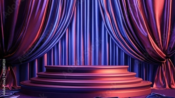 Fototapeta Elegant platform with flowing, textured curtains. Stage is set for something special