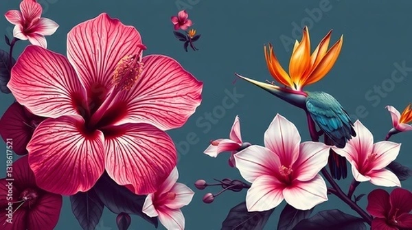 Obraz Floral Paradise: A vibrant composition showcasing a diverse collection of vivid flowers set against a complementary background, the beauty of nature&#x20;

