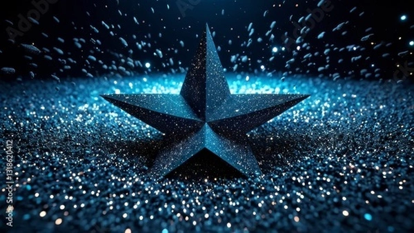 Fototapeta Glowing star in abstract space with sparkling particles and energy flow. A perfect visual for sci-fi, futuristic, and cosmic innovation themes.
