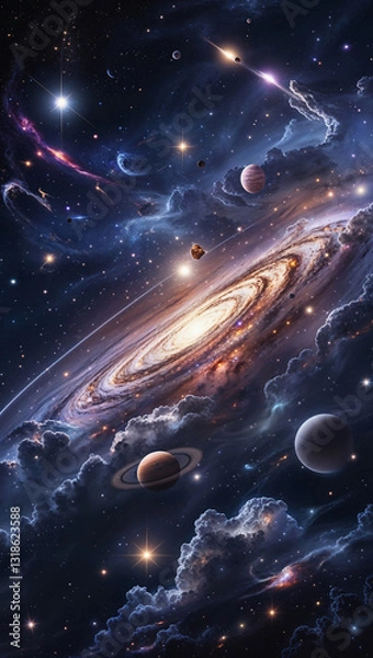 Obraz 宇宙空間に浮かぶ星雲と星と渦巻きと雲海