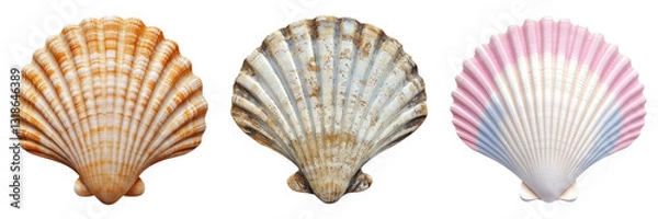 Fototapeta Three colorful seashells isolated on transparency background