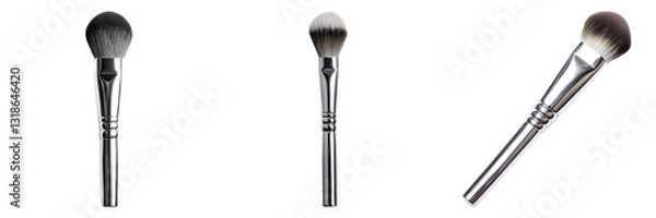 Fototapeta Three silver makeup brushes isolated on transparency background