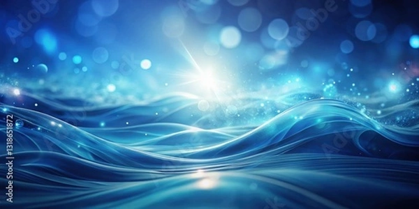 Fototapeta Abstract Blue Background with Swirling Waves and Sparkling Lights