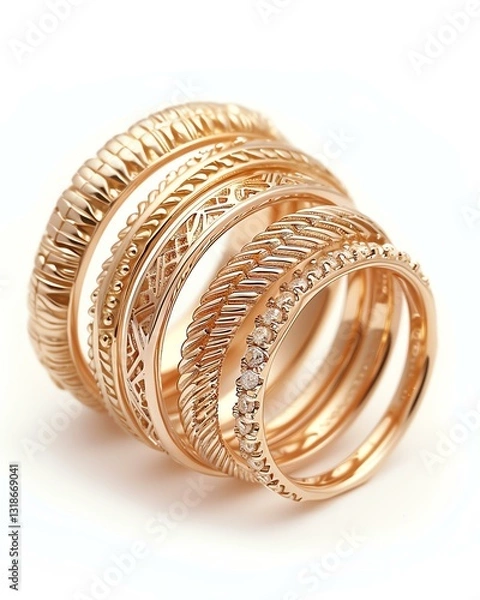 Fototapeta Elegant collection of rose gold rings showcasing intricate designs and stunning sparkle.