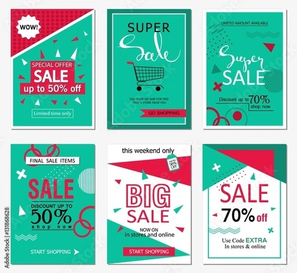 Fototapeta Set of social media sale website and mobile banner templates. Vector banners, posters, flyers, email, newsletter, ads, promotional material. Typography discount card design