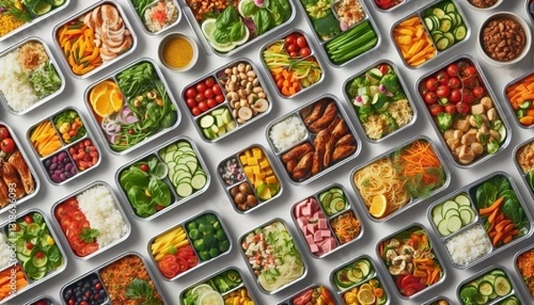 Obraz Vibrant and Fresh Meal Prep Aesthetic and Healthy Lunch Boxes for a Balanced Diet