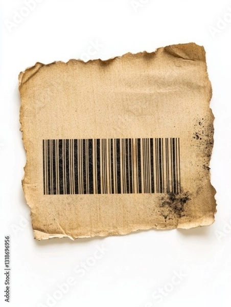 Obraz Worn Single Mailing Label with Barcode on Torn Paper Background