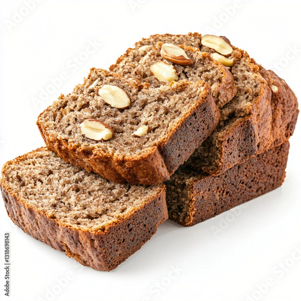 Fototapeta Handmade loaf of moist and flavorful banana bread perfectly positioned on a clean white background for display