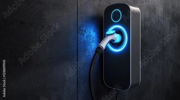 Fototapeta Minimalist 3D Rendering of Electric Vehicle Charging Station with Illuminated Design