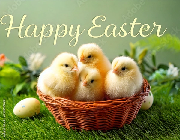 Fototapeta Easter chicken in busket