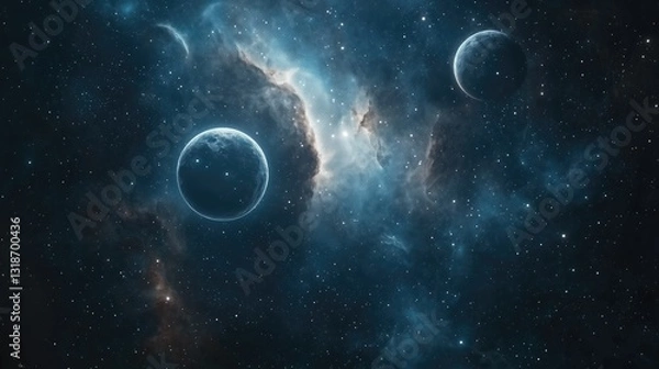 Fototapeta Cosmic Background with Planets and Nebulae